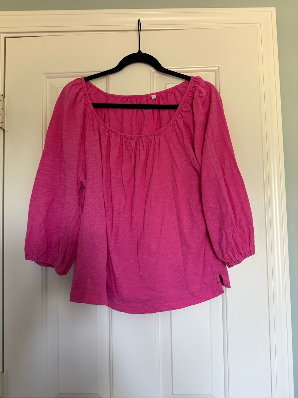 Boden Women's Pink Peasant Blouse - Lightweight Scoop Neck Top 3/4 sleeve. L